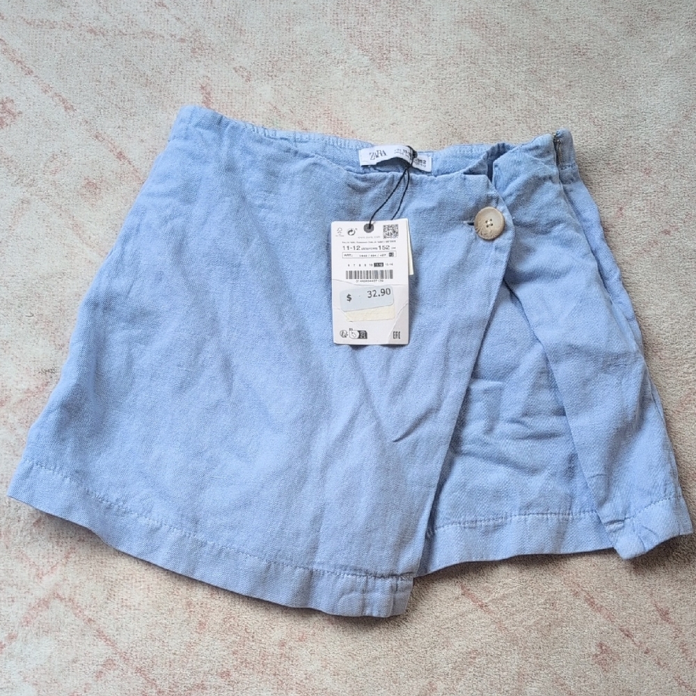 NWT Zara Girl's Blue Linen Skort
